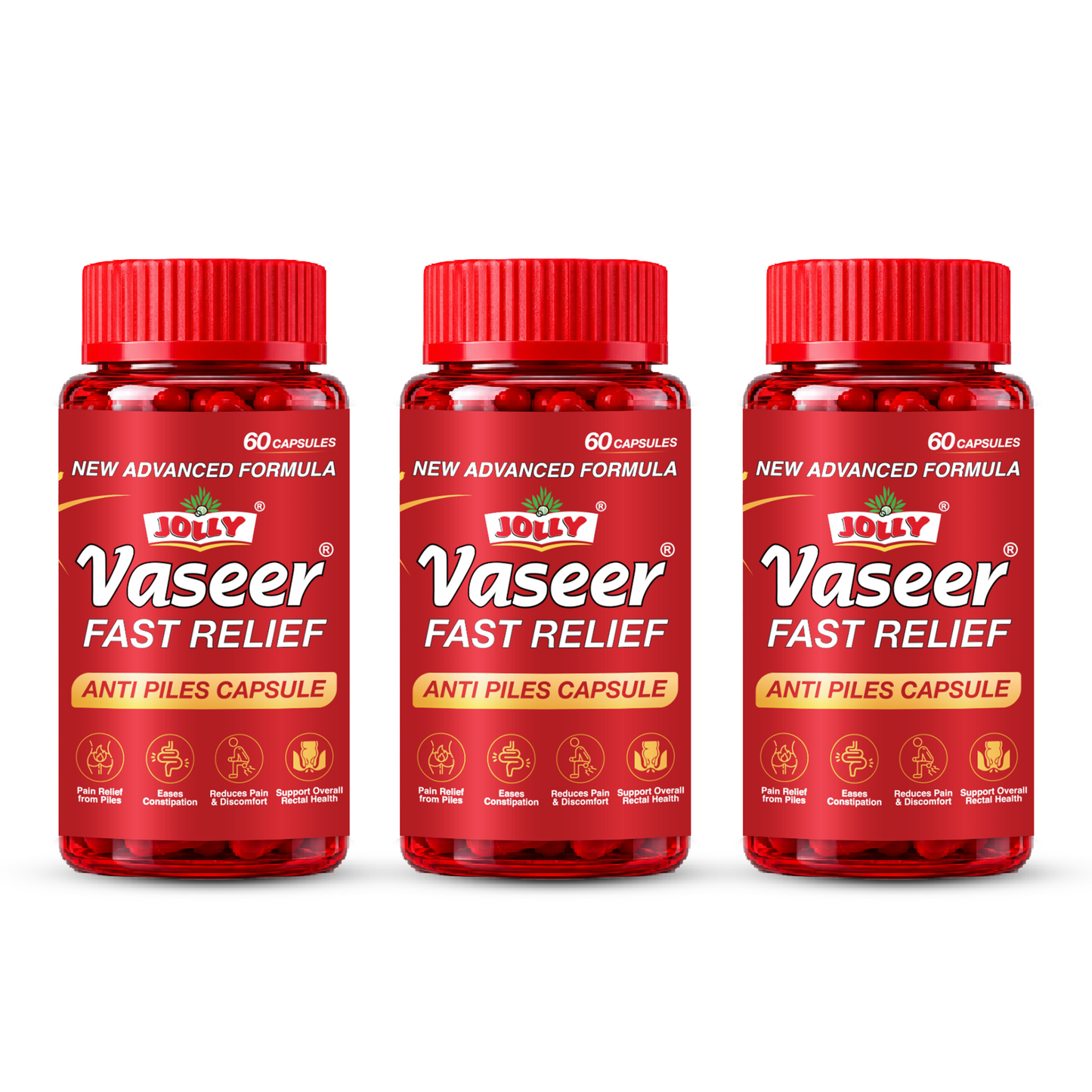 Jolly Vaseer Fast Relief Capsules | Advanced Ayurvedic Support for Piles, Fissure & Constipation | 60 Capsules