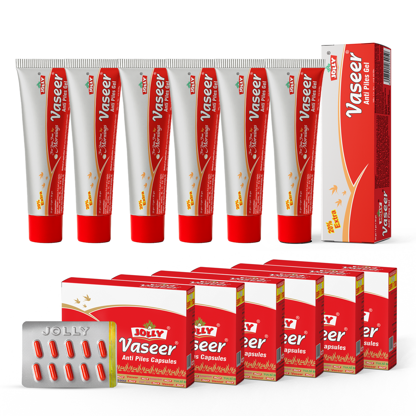 Jolly Vaseer Anti-Piles Capsule and Gel For Fast Relief in Pain & Burning