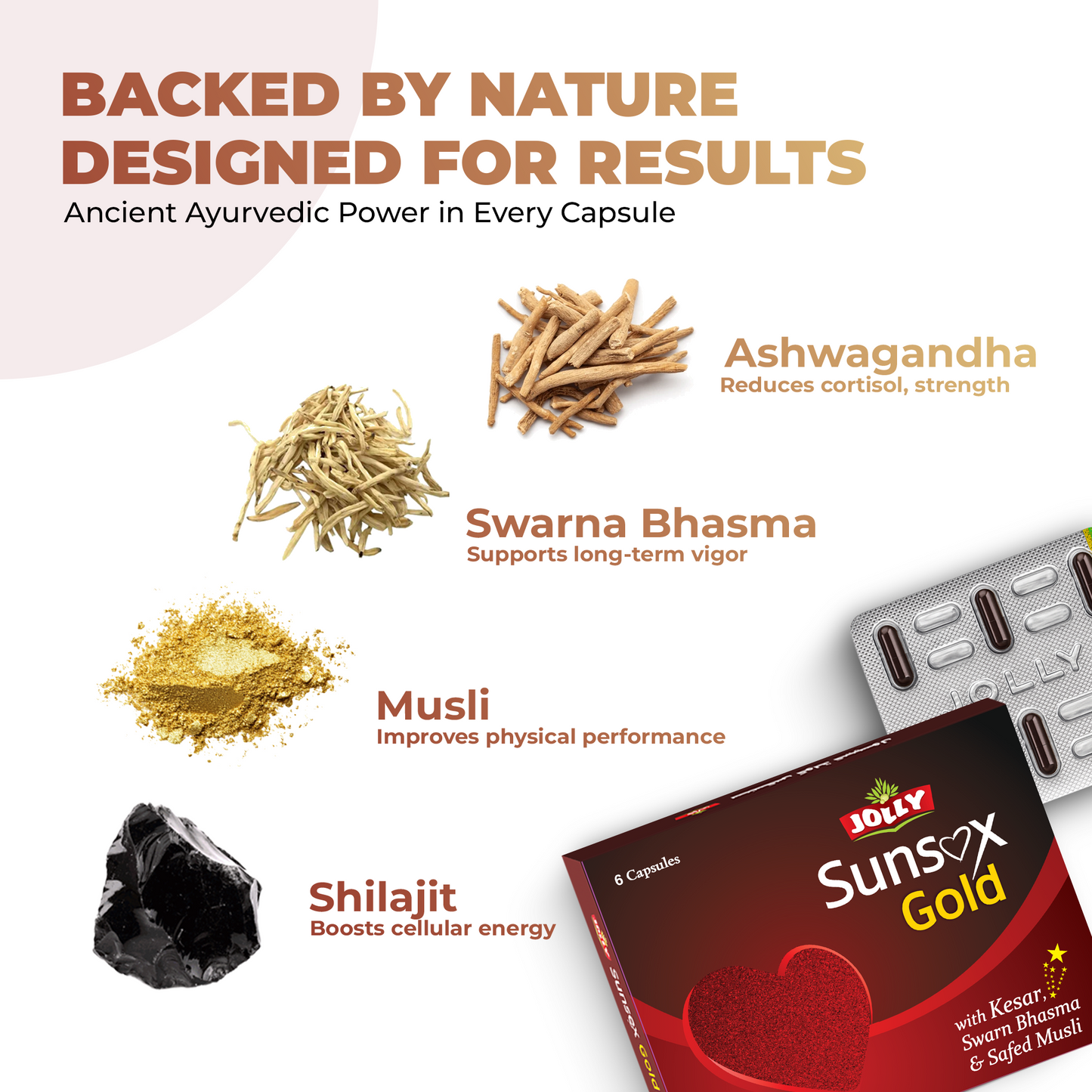 Jolly Gold Vitality Capsules – Ayurvedic Stamina & Energy Support (6 Capsules)