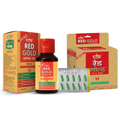 Jolly Red Gold Ortho Joint Pain Oil & Knee Pain Relief Capsules Combo