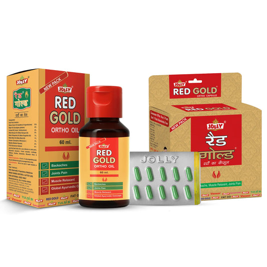 Jolly Red Gold Ortho Joint Pain Oil & Knee Pain Relief Capsules Combo